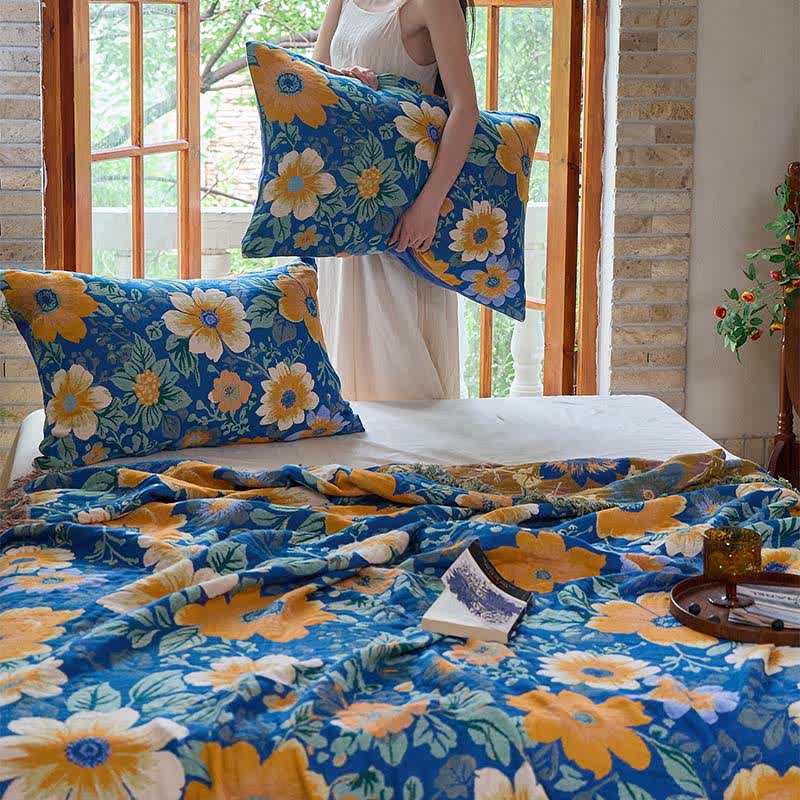 Coperta in garza di cotone con nappe Ownkoti Bright Daisy - image 6