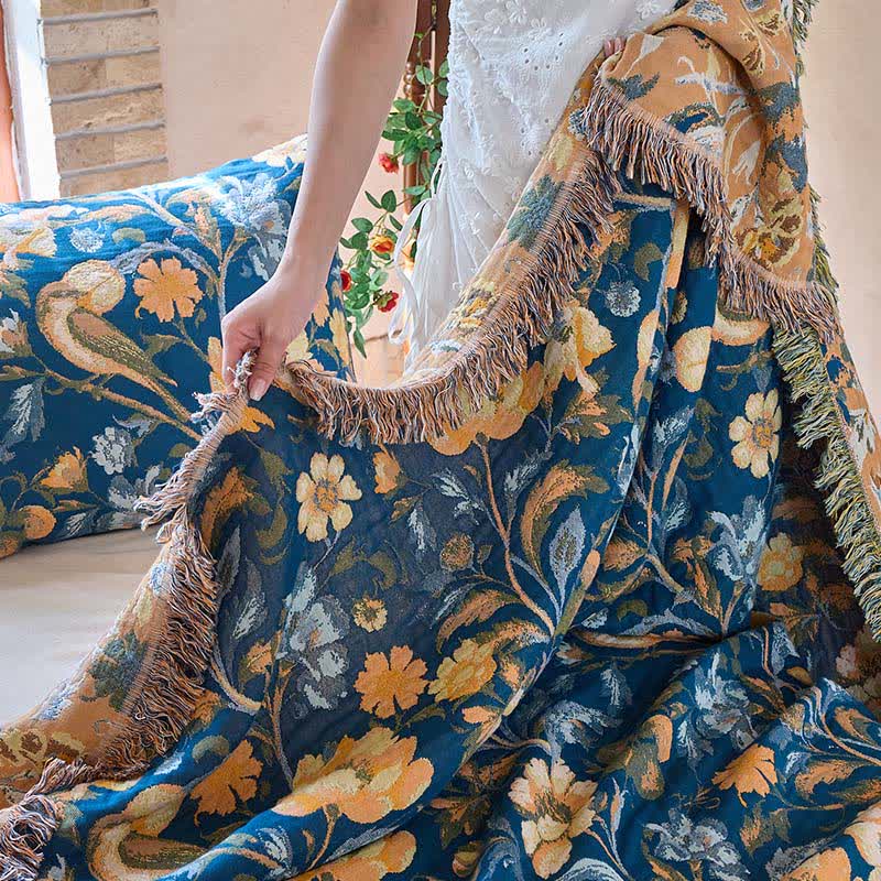 Coperta in cotone con nappa di uccelli floreali vivaci Ownkoti - image 10