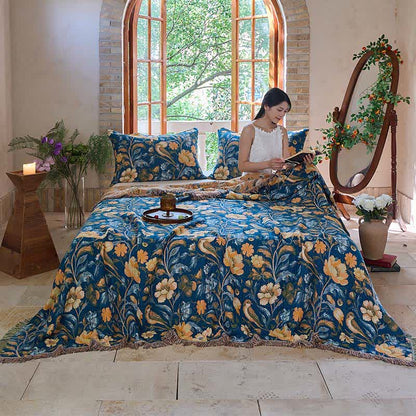 Coperta in cotone con nappa di uccelli floreali vivaci Ownkoti - image 3