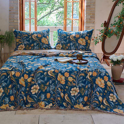 Coperta in cotone con nappa di uccelli floreali vivaci Ownkoti - image 2