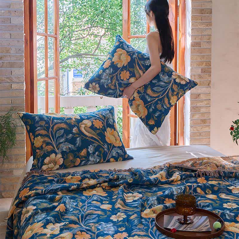 Coperta in cotone con nappa di uccelli floreali vivaci Ownkoti - image 8