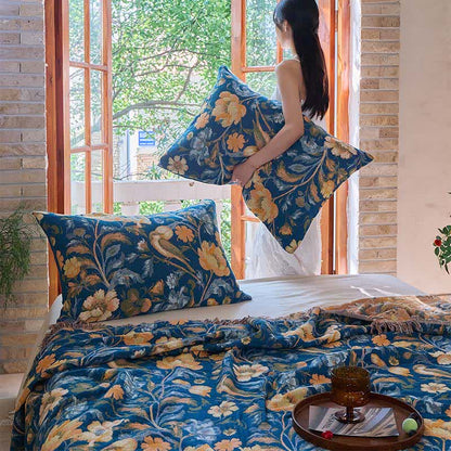 Coperta in cotone con nappa di uccelli floreali vivaci Ownkoti - image 8