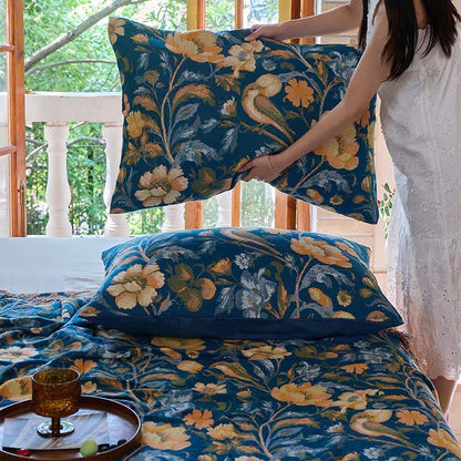 Coperta in cotone con nappa di uccelli floreali vivaci Ownkoti - image 9