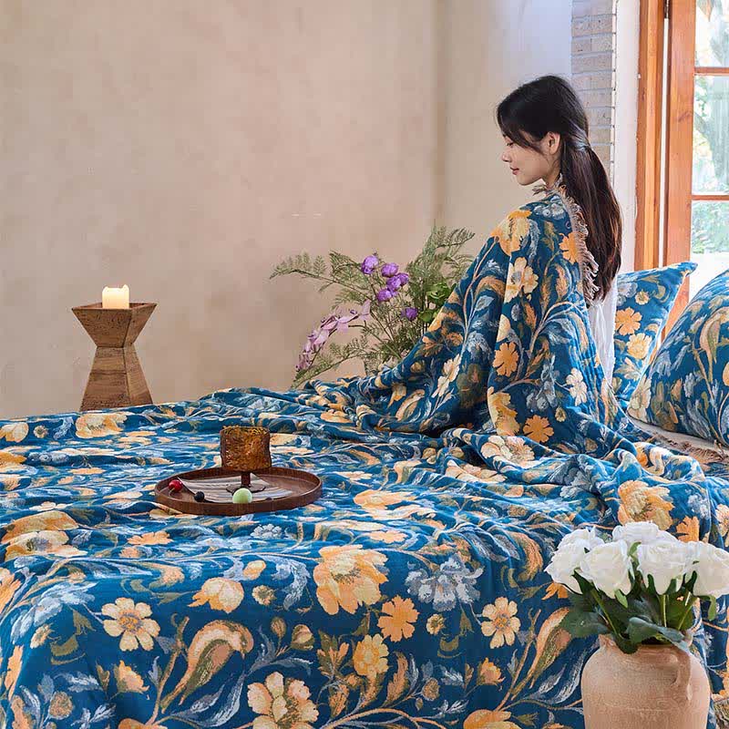 Coperta in cotone con nappa di uccelli floreali vivaci Ownkoti - image 6