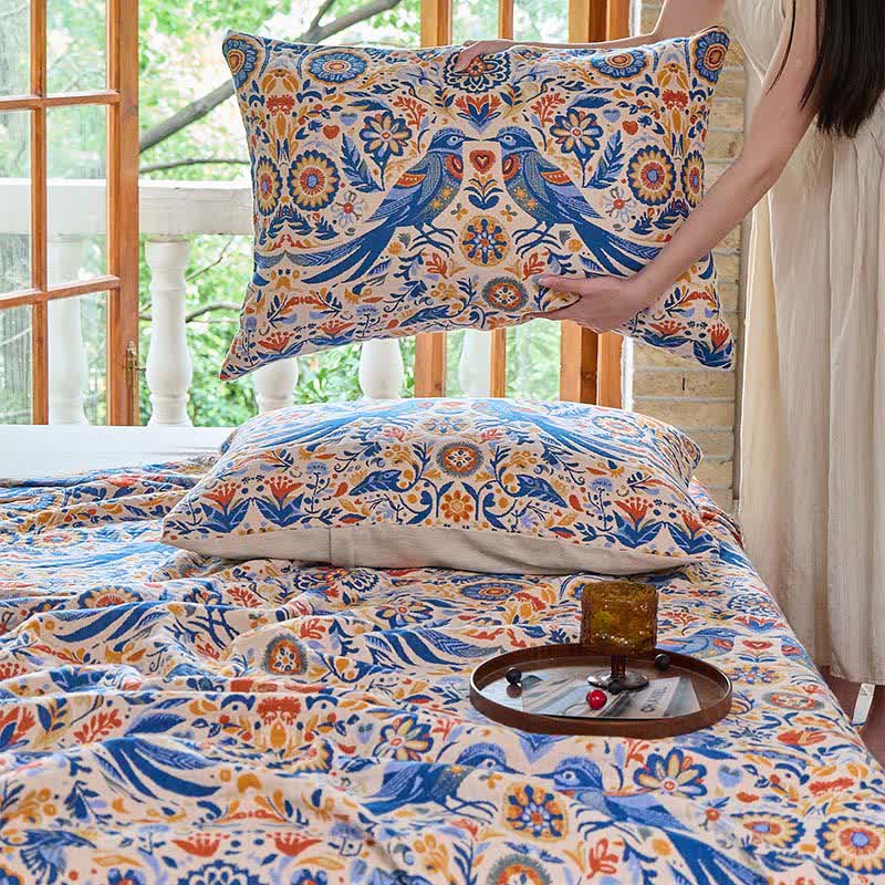 Coperta in garza di cotone con nappa a forma di uccello vintage Ownkoti - image 7