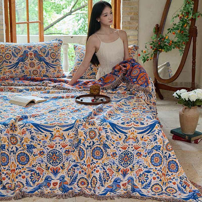 Coperta in garza di cotone con nappa a forma di uccello vintage Ownkoti - image 4