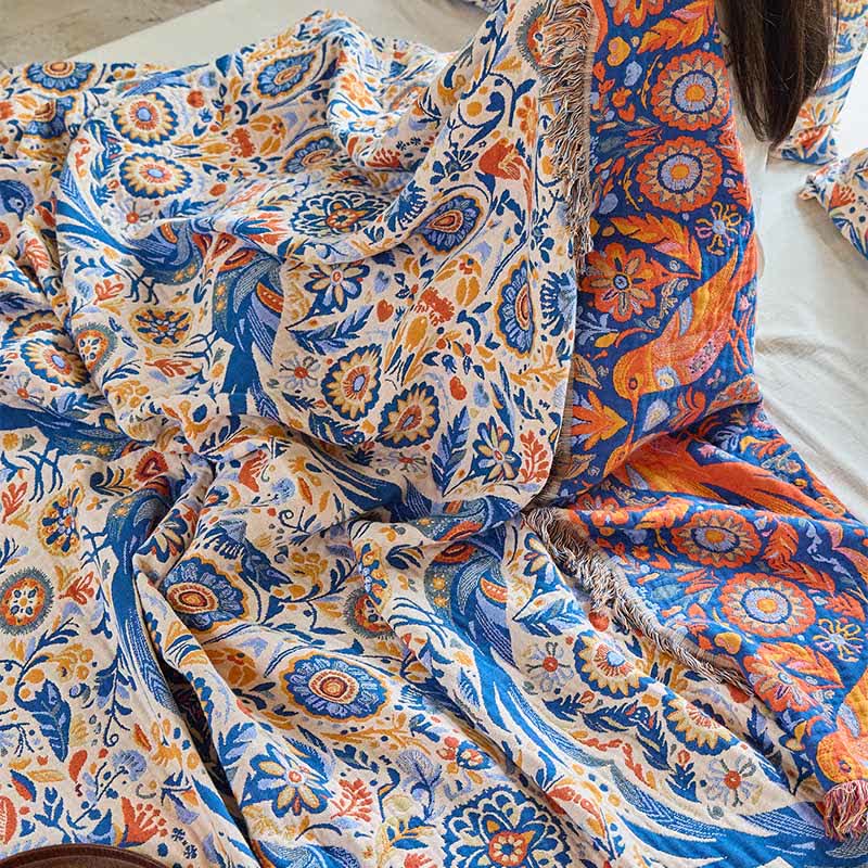 Coperta in garza di cotone con nappa a forma di uccello vintage Ownkoti - image 10