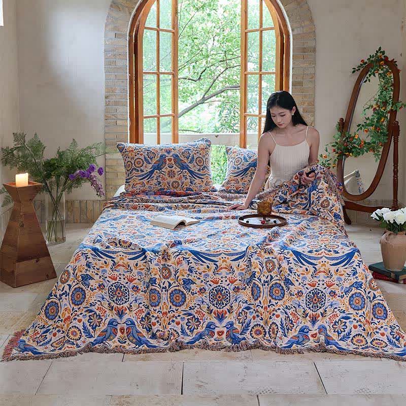 Coperta in garza di cotone con nappa a forma di uccello vintage Ownkoti - image 3