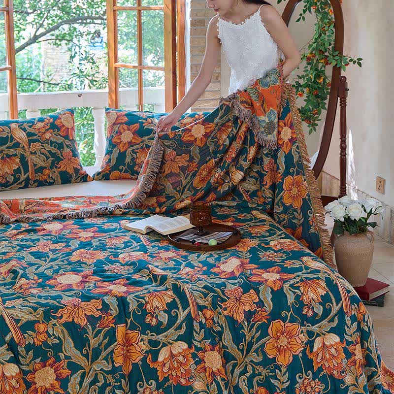 Coperta di lusso con nappe in cotone floreale Ownkoti - image 6