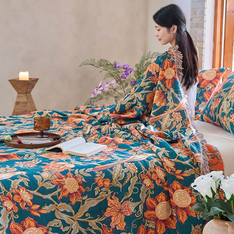 Coperta di lusso con nappe in cotone floreale Ownkoti - image 5