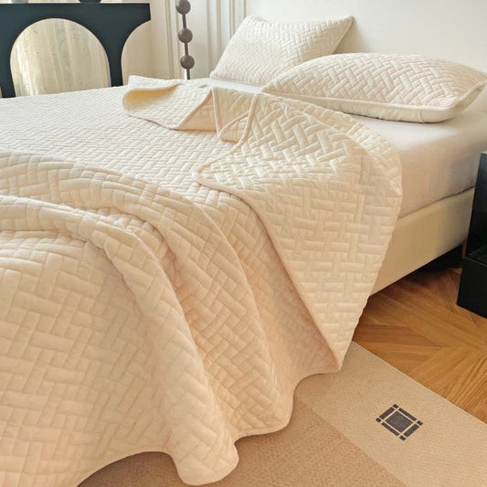 Copriletto trapuntato a griglia tinta unita Ownkoti - Beige - Copriletto con 2 federe - Matrimoniale Grande - image 0
