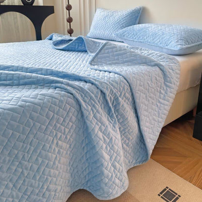 Copriletto trapuntato a griglia tinta unita Ownkoti - Azzurro cielo - Copriletto con 2 federe - Matrimoniale Grande - image 12