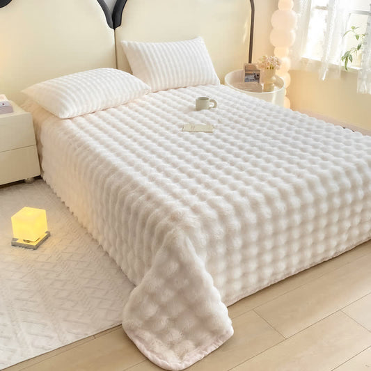 Copriletto in pelliccia sintetica di coniglio testurizzata Ownkoti - Bianco - Lenzuolo con 2 federe - Matrimoniale Grande - image 0