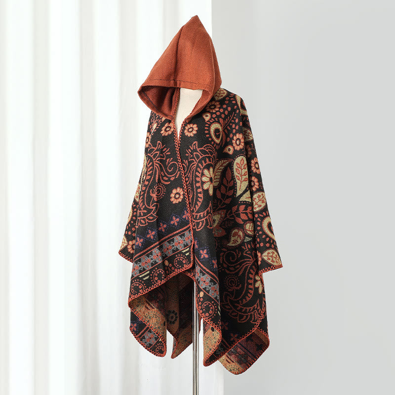 Mantella con cappuccio e scialle vintage Paisley - Caramello - 135cm x 150cm - image 7