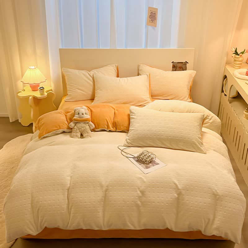 Set di biancheria da letto in peluche testurizzato a quadri Ownkoti (4 pezzi) - image 1