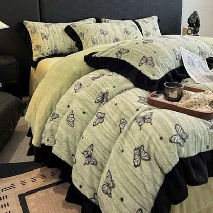 Set di biancheria da letto in peluche con volant a forma di farfalla Ownkoti (4 pezzi) - Verde - Matrimoniale Grande - image 13