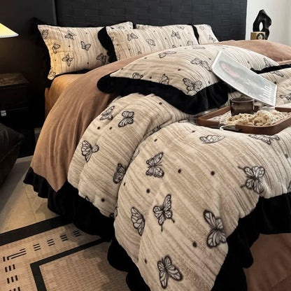 Set di biancheria da letto in peluche con volant a forma di farfalla Ownkoti (4 pezzi) - Marrone - Matrimoniale Grande - image 9