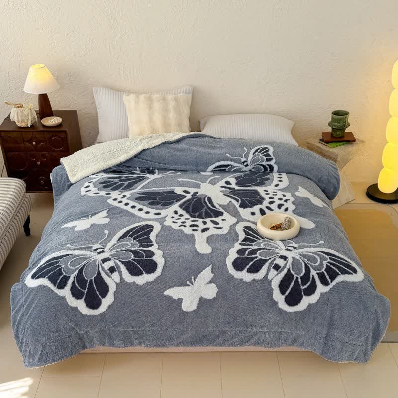 Coperta di peluche con stampa a farfalla ispirata alla natura Ownkoti - Blu - Matrimoniale - image 5