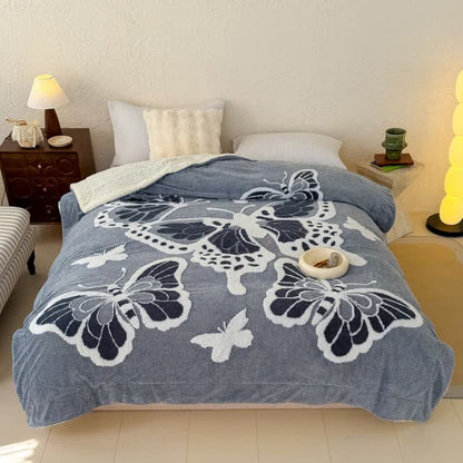 Coperta di peluche con stampa a farfalla ispirata alla natura Ownkoti - Blu - Matrimoniale - image 5