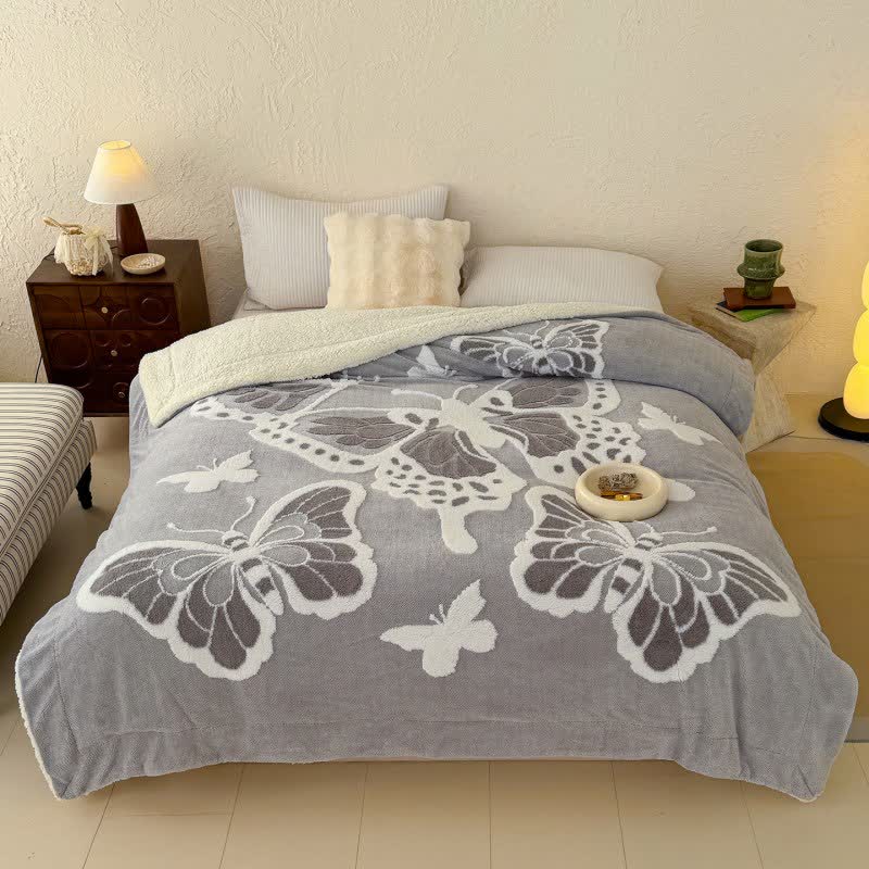 Coperta di peluche con stampa a farfalla ispirata alla natura Ownkoti - Grigio - Matrimoniale - image 13
