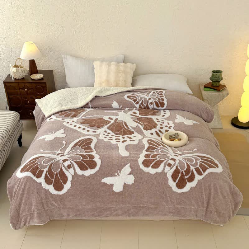 Coperta di peluche con stampa a farfalla ispirata alla natura Ownkoti - Marrone - Matrimoniale - image 14
