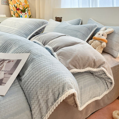Set di biancheria da letto invernale in pile di lusso (4 pezzi) - Blu e grigio - Copripiumino - Matrimoniale Grande - image 1