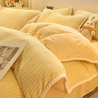 Set di biancheria da letto invernale in pile di lusso (4 pezzi) - Giallo crema - Copripiumino - Matrimoniale Grande - image 22