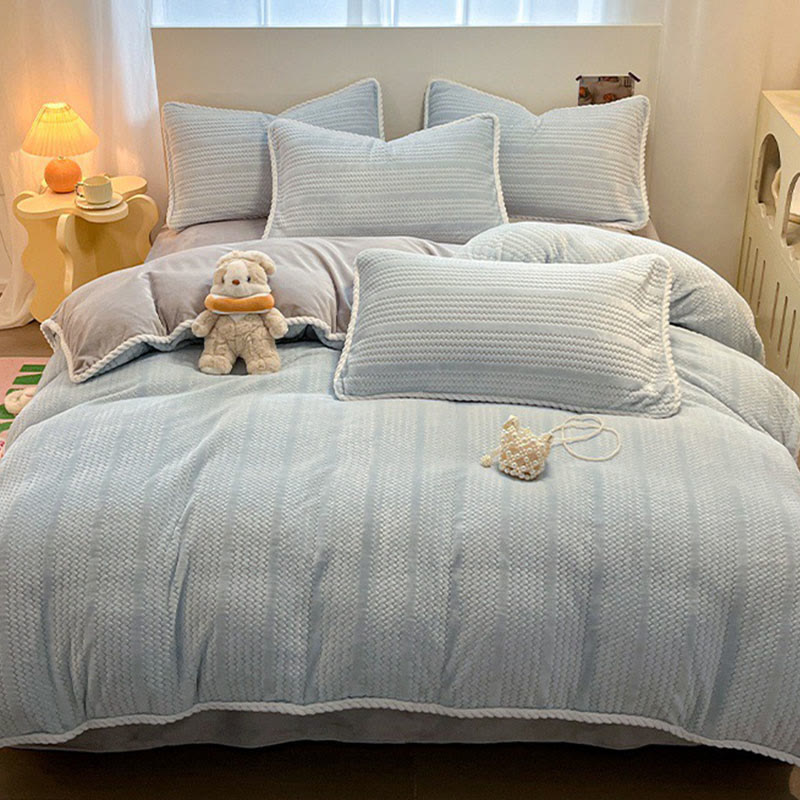 Set di biancheria da letto invernale in pile di lusso (4 pezzi) - Blu e grigio - Set di biancheria da letto (4 pezzi) - Matrimoniale Grande - image 2