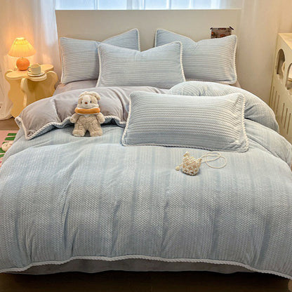 Set di biancheria da letto invernale in pile di lusso (4 pezzi) - Blu e grigio - Set di biancheria da letto (4 pezzi) - Matrimoniale Grande - image 2