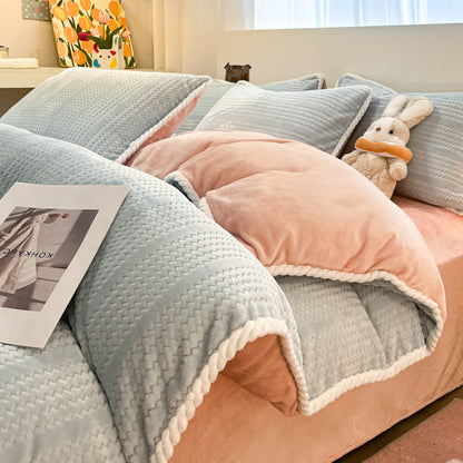 Set di biancheria da letto invernale in pile di lusso (4 pezzi) - Blu e rosa - Set di biancheria da letto (4 pezzi) - Matrimoniale Grande - image 34