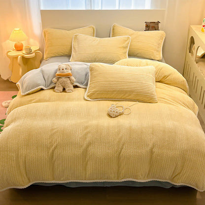 Set di biancheria da letto invernale in pile di lusso (4 pezzi) - Giallo crema e grigio - Set di biancheria da letto (4 pezzi) - Matrimoniale Grande - image 17