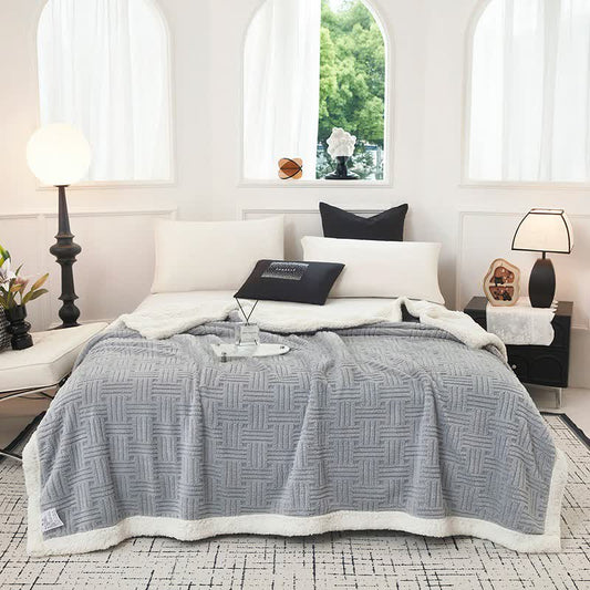 Coperta in peluche jacquard a quadri - image 0