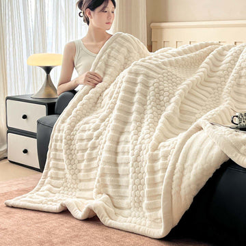 Coperta in peluche con trama geometrica Ownkoti - Bianco - Matrimoniale - image 0