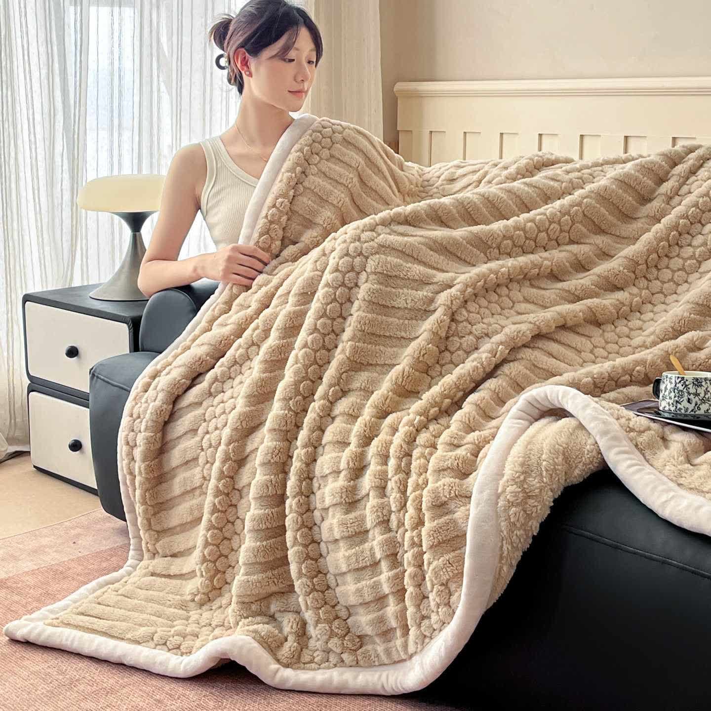 Coperta in peluche con trama geometrica Ownkoti - Cachi - Matrimoniale - image 15