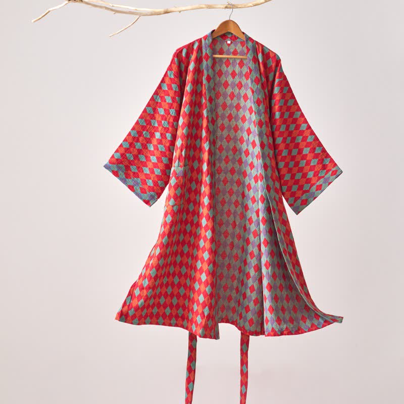 Kimono in garza di cotone a rombi Ownkoti Classic - Rosso - XL - image 0