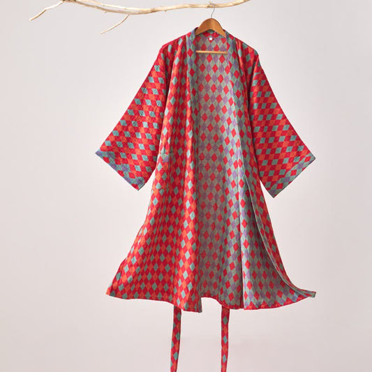 Kimono in garza di cotone a rombi Ownkoti Classic - Rosso - XL - image 0