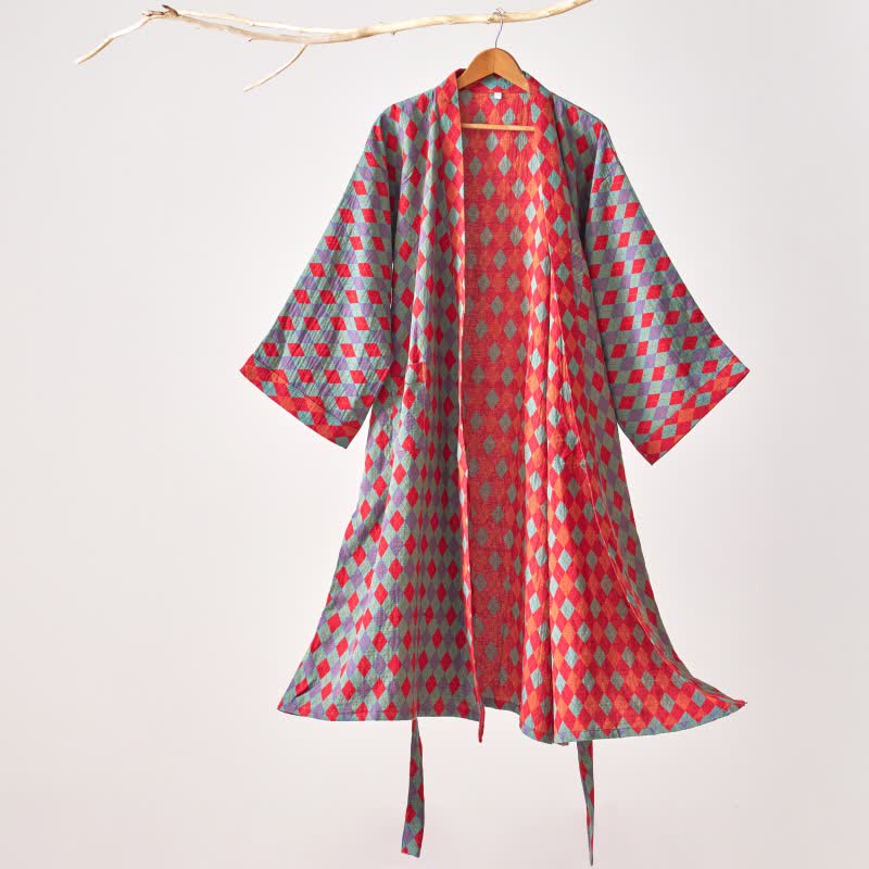 Kimono in garza di cotone a rombi Ownkoti Classic - Verde - XL - image 10