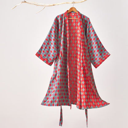 Kimono in garza di cotone a rombi Ownkoti Classic - Verde - XL - image 10
