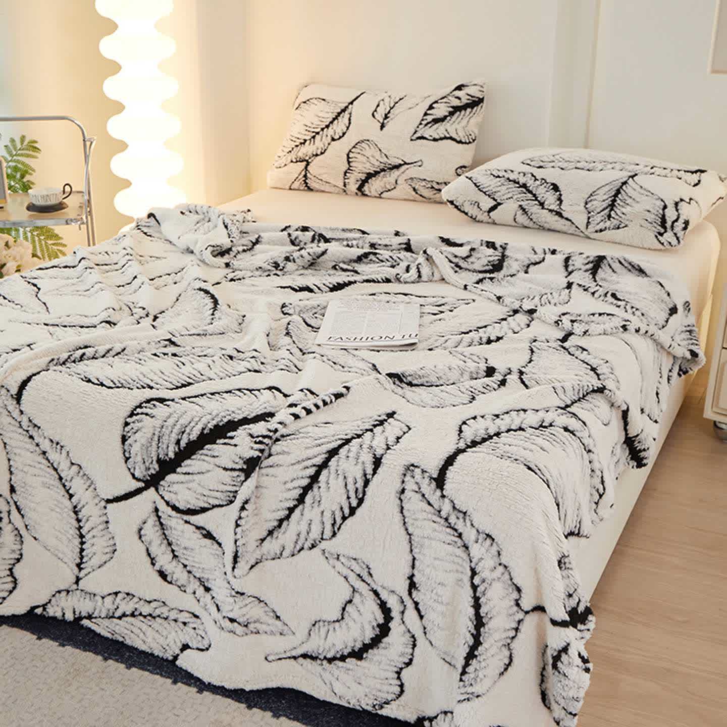 Coperta in jacquard con foglie di banana Ownkoti - Bianco - Matrimoniale - image 7