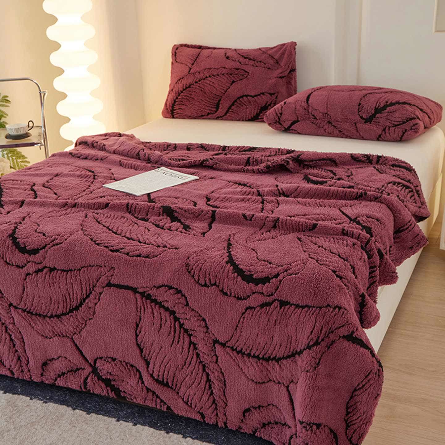 Coperta in jacquard con foglie di banana Ownkoti - Viola - Matrimoniale - image 8