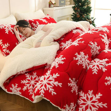 Coperta in jacquard Sherpa con fiocco di neve Ownkoti - Rosso - Matrimoniale - image 0