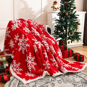 Coperta reversibile in sherpa con fiocco di neve Ownkoti - Rosso - Matrimoniale - image 0