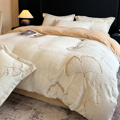 Set di biancheria da letto in peluche con foglie di ginkgo Ownkoti (4 pezzi) - image 2