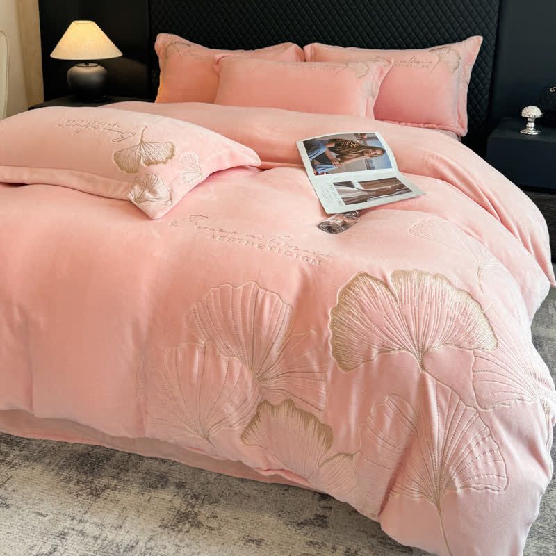 Set di biancheria da letto in peluche con foglie di ginkgo Ownkoti (4 pezzi) - image 10