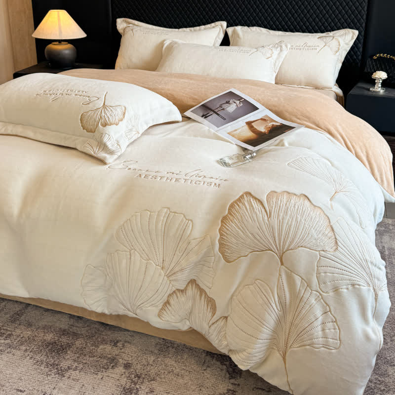 Set di biancheria da letto in peluche con foglie di ginkgo Ownkoti (4 pezzi) - image 3