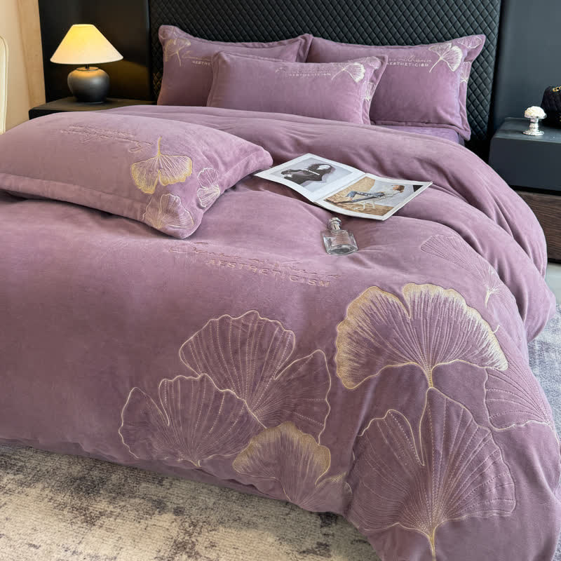 Set di biancheria da letto in peluche con foglie di ginkgo Ownkoti (4 pezzi) - image 6