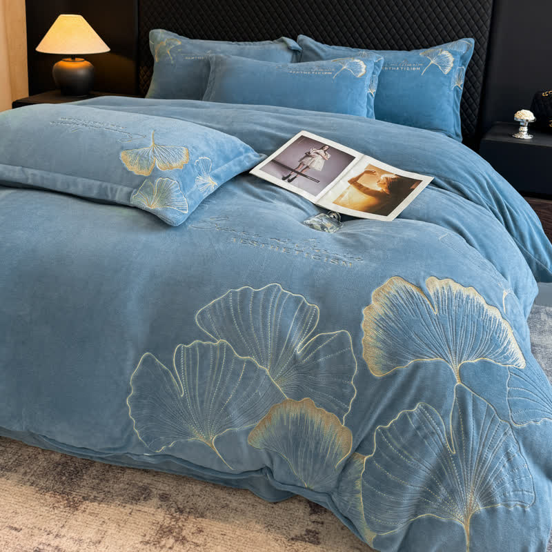 Set di biancheria da letto in peluche con foglie di ginkgo Ownkoti (4 pezzi) - image 8