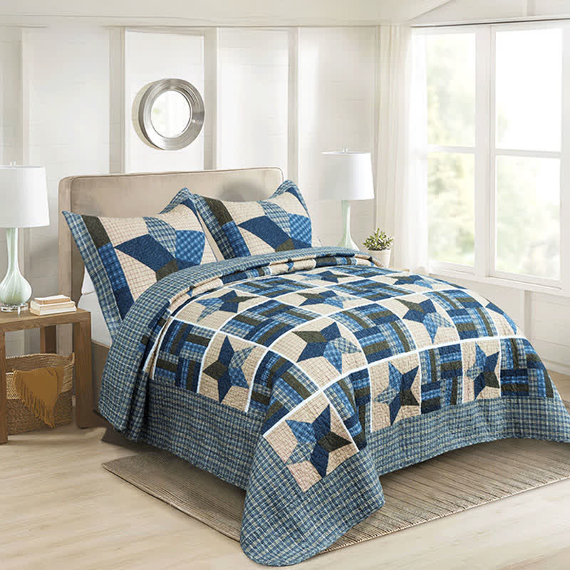 Copriletto in cotone patchwork vintage a forma di stella Ownkoti - image 1