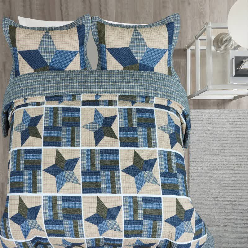 Copriletto in cotone patchwork vintage a forma di stella Ownkoti - image 2