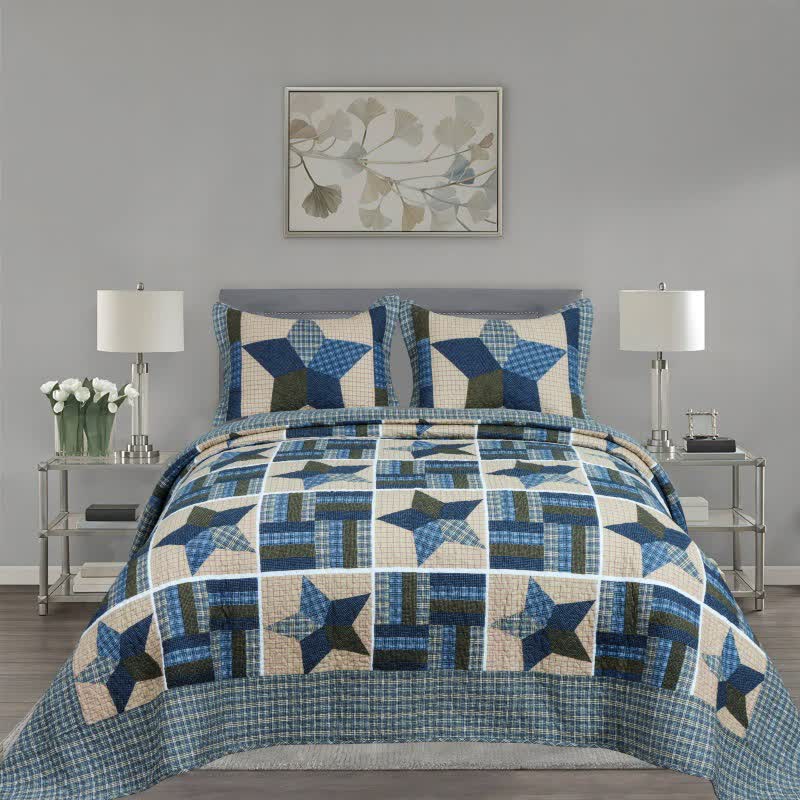 Copriletto in cotone patchwork vintage a forma di stella Ownkoti - Matrimoniale Grande - image 0